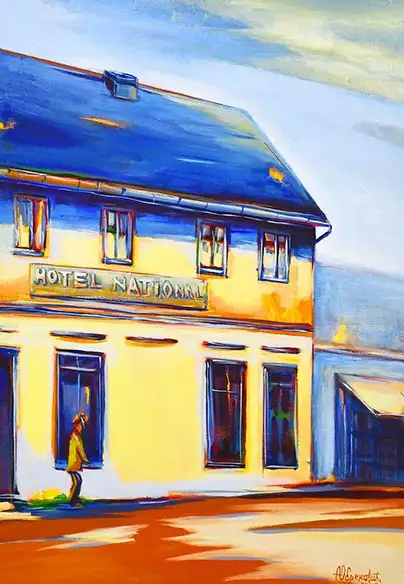 slika gradiska hotel nacional u gradisci od slikara aleksandra obrenovica